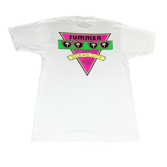 Vintage 1989 Summer Ocean City T-Shirt White Large New Wave Neon Single Stitch